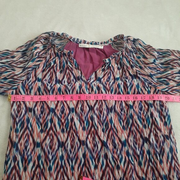 Marie Oliver Women's Size S Multicolor Southwest Print Silk Blend Crepe Blouse - Picture 10 of 12